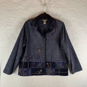 Teddi‎ Blazer Women's Large Petite Purple Floral Button Front Embroidered 8570